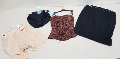 14 PIECE MIXES SPANX LOT CONTAINING 7 X BRAND NEW TUMMY TAMING SWIM BRIEFS , 2 X GIRL SHORTS IN NUDE , 1 X SLIMMING VEST , SPANX SLIMMING SKIRT , AND 3 X TWIST BANDEAU TANKINI IN LEOPARD PRINT ALL IN VARIOUS SIZES AND STYLES