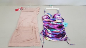 16 X PIECE MIXED SPANX LOT CONTAINING 10 X BRAND NEW STRAPLESS SLIP IN ROSE GOLD IN (2X) AND 6 X BRAND NEW PUSH UP TANKINI IN SUNSET STRIPE IN (SIZE M )