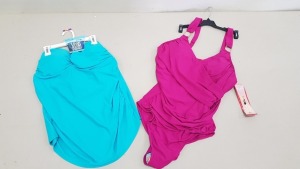 6 X PIECE MIXED SPANX LOT CONTAINING 4 X BRAND NEW SPANX DRAPED ONE PIECE BODY SUIT IN RICH BERRY ( SIZE16) RRP $ 198.00 PP TOTAL RRP $ 792.00 AND 2 X TWIST TOP TANKINI IN AQUA AND SIZE ( XL) RRP $ 34.99 PP TOTAL RRP $ 69.98 TOTAL LOT RRP $ 861.98