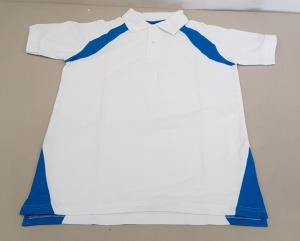 63 X BRAND NEW PAPINI POLO SHIRTS IN WHITE / CYAN SIZE MEDIUM, XS AND LARGE