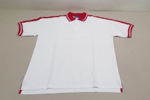 48 X BRAND NEW PAPINI POLO SHIRTS IN WHITE / RED SIZE LARGE