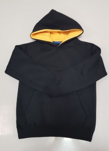 20 X BRAND NEW PAPINI HOODED SWEATSHIRTS IN BLACK / GOLD SIZE 7-8 YEARS