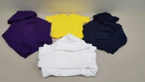 81 X BRAND NEW MIXED FRUIT OF THE LOOM CLOTHING LOT TO INCLUDE VARIOUS JUMPERS , TOPS , AND SWEATERS ALL IN VARIOUS SIZES AND COLOURS ( SIZES TO INCLUDE 7-8 YRS , 14-15 YRS , AND 4XL ) - COMES IN 3 TRAYS