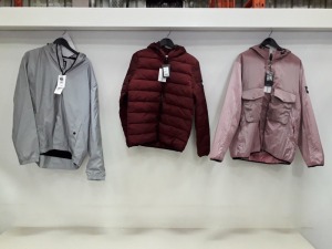 4 X BRAND NEW WEEKEND OFFENDER LIGHT JACKETS IN PAVEMENT, MORELLO, LAGOON AND FOXGLOVE SIZE S, XL AND XXL