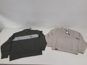 7 PIECE MIXED WEEKEND OFFENDER CLOTHING LOT CONTAINING QUARTER ZIP JUMPERS AND SWEATSHIRTS IN NAVY, DARK GREEN AND PORCINO