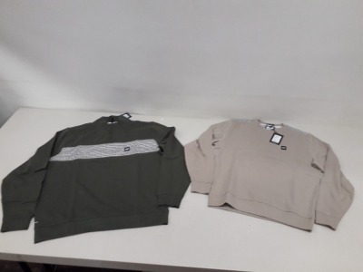 7 PIECE MIXED WEEKEND OFFENDER CLOTHING LOT CONTAINING QUARTER ZIP JUMPERS AND SWEATSHIRTS IN NAVY, DARK GREEN AND PORCINO