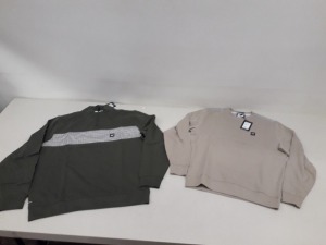6 PIECE MIXED WEEKEND OFFENDER CLOTHING LOT CONTAINING QUARTER ZIP JUMPERS AND SWEATSHIRTS IN NAVY SIZE LARGE AND XL