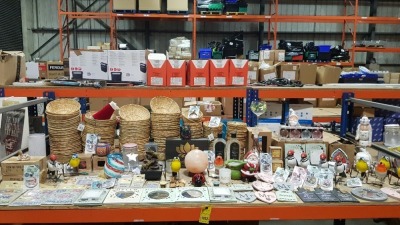 FULL BAY CONTAINING VARIOUS SNOWGLOBES, SANTA ACCESSORIES, CANDLEBERRY SIMMERING TARTS, ORIENTAL SPICES, BASKETS, NUTCRACKER, SALT LAMP AND VARIOUS BIRD ACCESSORIES