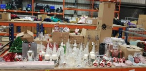 FULL BAY CONTAINING ALTER CANDLES, CHRISTMAS ORNAMENTS, WARMIES LONG HOT WATER BOTTLE, WOOD THEMED LIGHTS SHADES AND VARIOUS MOTIVATIONAL GLASSES ETC