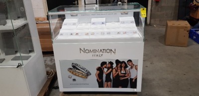 1 X NOMINATION ITALY JEWELLERY CABINET WITH DRAWS AND KEY FOR LOCKS (COMES WITH GLASS DISPLAY AND INTERNAL LIGHTS) (100CM W X 50CM D X 110 CM H)