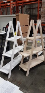 2 X 3 TIER RUSTIC WOOD SHELVES ONE IN WHITE AND ONE IN CREAM