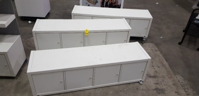 3 X 4 DOOR CABINETS (PLEASE NOTE 1 X COMES WITH NO WHEELS) (39CM D X 147CM W X 53CM H)