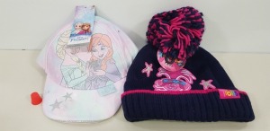 40 PIECE MIXED KIDS HAT LOT CONTAINING FROZEN HATS AND TROLLS HATS IN VARIOUS KIDS AGES IE 1-2 YEARS AND 4-12 YEARS