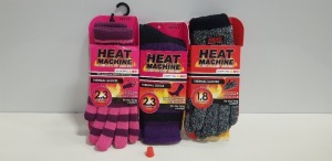 30 PIECE MIXED HEAT MACHINE LOT CONTAINING THERMAL GLOVES, THERMAL SOCKS AND THERMAL HATS IN VARIOUS COLOURS AND SIZES