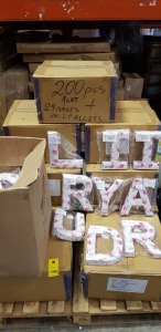 APPROX 500 X BRAND NEW BABYFACE ROSIE FLORAL LETTERS IN 24 BOXES - ON 2 PALLETS