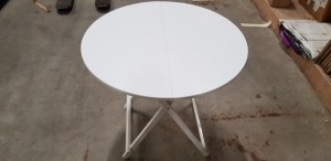 7 X 80CM WHITE BISTRO TABLES (PLEASE NOTE VENEER MAY BE LIFTED)