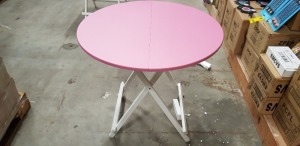 6 X 80CM PINK BISTRO TABLES (PLEASE NOTE VENEER MAY BE LIFTED)
