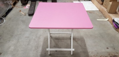 6 X 80CM PINK SQUARETABLES (PLEASE NOTE VENEER MAY BE LIFTED)