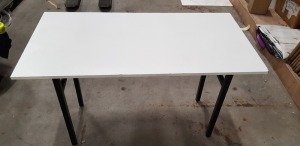 6 X 100CM X 50CM SINGLE WHITE TABLES (PLEASE NOTE VEENER MAY BE LIFTED)