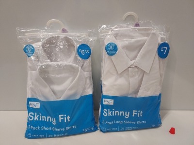 80 X BRAND NEW F&F BOYS 2 PACK OF SKINNY FIT LONG & SHORT SLEEVED SHIRTS IN VARIOUS KIDS SIZES