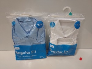 80 X BRAND NEW F&F BOYS 2 PACK OF REGULAR FIT LONG & SHORT SLEEVED SHIRTS IN BLUE AND WHITE - VARIOUS KIDS SIZES