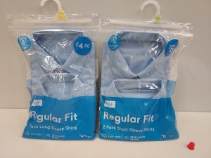 80 X BRAND NEW F&F 2 PACK OF REGULAR FIT LONG & SHORT SLEEVED SHIRTS IN VARIOUS KIDS SIZES