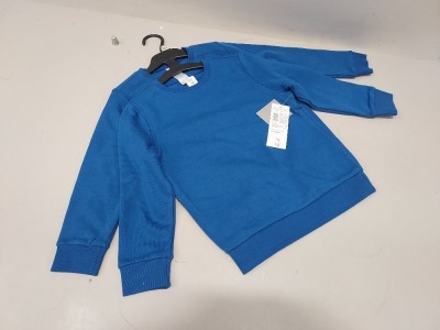 46 X BRAND NEW 2 PACK F&F BLUE CREWNECK JUMPERS IN AGE 5-6 YEARS