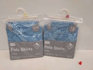 80 X BRAND NEW F&F 2 PACK BLUE POLO SHIRTS IN VARIOUS KIDS SIZES