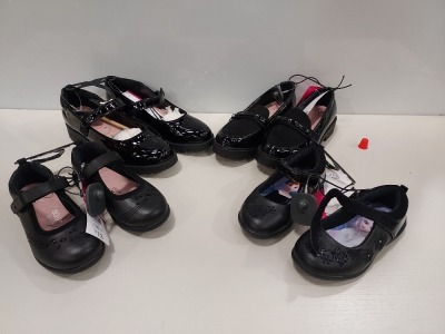 50 X BRAND NEW F&F MIXED KIDS SCHOOL SHOE LOT CONTAINING SHOES IN VARIOUS STYLES AND SIZES (GIRLS AND BOYS) NOTE SIMPLE SECURITY TAGGED
