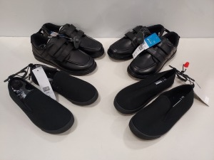 40 X BRAND NEW F&F MIXED KIDS SCHOOL SHOE LOT CONTAINING SHOES IN VARIOUS STYLES AND SIZES (GIRLS AND BOYS) NOTE SIMPLE SECURITY TAGGED