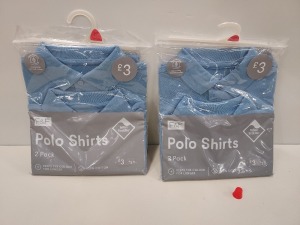 100 X BRAND NEW F&F 2 PACK BLUE POLO SHIRTS IN VARIOUS KIDS SIZES