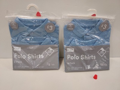 100 X BRAND NEW F&F 2 PACK BLUE POLO SHIRTS IN VARIOUS KIDS SIZES