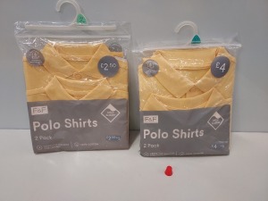 80 X BRAND NEW F&F 2 PACK YELLOW POLO SHIRTS IN VARIOUS KIDS SIZES