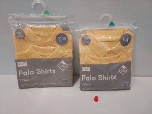 60 X BRAND NEW F&F 2 PACK YELLOW POLO SHIRTS IN VARIOUS KIDS SIZES