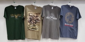 50 X BRAND NEW GILDAN MOTOR BIKE T SHIRTS IE ISLE OF MAN IN VARIOUS STYLES AND COLOURS SIZE MEDIUM