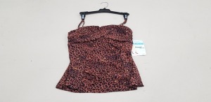 25 X BRAND NEW SPANX TWIST BANDEAU TANKINIS IN LEOPARD PRINT IN SIZE SMALL - RRP $ 34.99 TOTAL RRP $ 874.75
