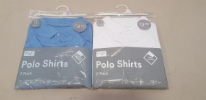 80 X BRAND NEW F&F 2 PACK KIDS POLO SHIRTS IN BLUE AND WHITE IN VARIOUS SIZES
