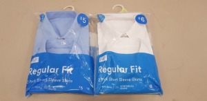 80 X BRAND NEW F&F 2 PACK KIDS BOYS SHIRTS IN WHITE AND BLUE (SHORT SLEEVE AND REGULAR FIT) IN VARIOUS SIZES