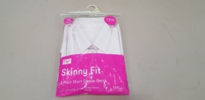 80 X BRAND NEW F&F 2 PACK KIDS GIRLS SHIRTS IN WHITE SKINNY FIT SHORT SLEEVE SHIRTS IN WHITE IN VARIOUS SIZES