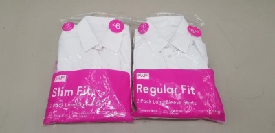 80 X BRAND NEW F&F 2 PACK KIDS GIRLS SHIRTS IN WHITE SLIM FIT AND REGULAR FIT IN LONG AND SHORT SLEEVED SHIRTS IN VARIOUS SIZES