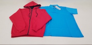 32 PIECE MIXED PAPINI CLOTHING LOT CONTAINING RED / BLACK ZIPPED HOODED JACKETS AND PAPINI SKY BLUE CLIMATE POLO SHIRTS SIZE MEDIUM AND XS