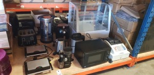 MISC LOT OF 11 ELECTRICAL ITEMS N 2/3RDS OF A BAY IE.INFERNUS DISPLAY REFRIGERATOR, OLIVETTI CASH REGISTER ECR 7100, MICROWAVE, 5 X COFFEE / TEA MACHINES, 4 SLICE TOASTER & 2 PANINI / TOASTIE MACHINES