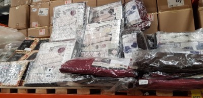 35 + MIXED LOT CONTAINING SOFA SKINS MULTI STRETCH FABRIC SOFA COVERS , SETS OF 2 TESCO MOUNTAIN COVERS , K/LIVING ESSENTIALS TIE BACKS TO FOR STANDARD CURTAIN WIDTH ,MULTISTRETCH WING CHAIR COVERS , ETC