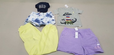 42 PIECE MIXED CLOTHING LOT CONTAINING GAP KIDS SHORTS, GAP HAT, GAP T SHIRT, BANANA REPUBLIC DRESS / TOP AND GAP PANTS ETC