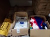 MISC LOT OF PPE / SAFETY / CLEANING GOODS IN 4 BOXES & 4 TRAYS IE. 10 PAIRS OF BLACKROCK / F & F SAFETY BOOTS, 3 X RESPIRATORS, HOUSEHOLD GLOVES, CLOSED FOR CLEANINIG SIGNS, WORK TROUSER, OVERALLS, MOP HEADS, GLASS CLEANER, SPILLAGE CLOTHES ETC. - 2