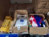 MISC LOT OF PPE / SAFETY / CLEANING GOODS IN 4 BOXES & 4 TRAYS IE. 10 PAIRS OF BLACKROCK / F & F SAFETY BOOTS, 3 X RESPIRATORS, HOUSEHOLD GLOVES, CLOSED FOR CLEANINIG SIGNS, WORK TROUSER, OVERALLS, MOP HEADS, GLASS CLEANER, SPILLAGE CLOTHES ETC. - 3