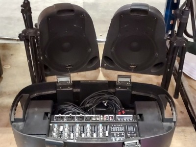 KAM TRANSPORTER 300 PORTABLE PA SYSTEM CONSISTING OF MIXING DECK, 2 SPEAKERS & SPEAKER STANDS (USED)