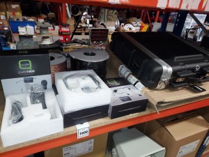 BRAND NEW MISC LOT - 3 PCS AUDIO Q UHF WIRELESS SYSTEMS - 2 X HEADSETS, 1 X MICROPHONE, 2 ROLLS OF CABLE & A STAGG CARRY CASE