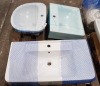 3 X MIXED BRAND NEW BATHROOOM LOT CONTAINING 1X TWYFORD GALERIE SQUARE BASIN IN WHITE - 2 X IDEAL WASH BASIN 1X SQUARE 1X HALF MOON