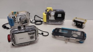 5 PIECE MIXED AQUATIC LOT CONTAINING SONY 40M / 132FT MARINE PACK WATERPROOF CASE, CANON WP-DC27 WATERPROOF CASE ETC (EX-HIRE)